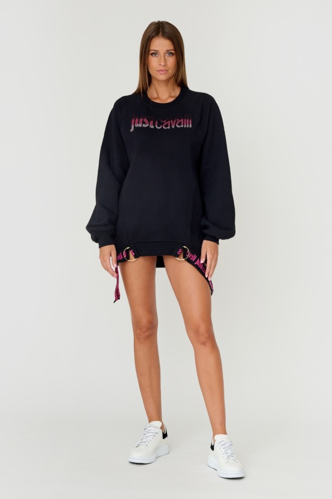 JUST CAVALLI Black sweatshirt R LOGO CRYSTAL