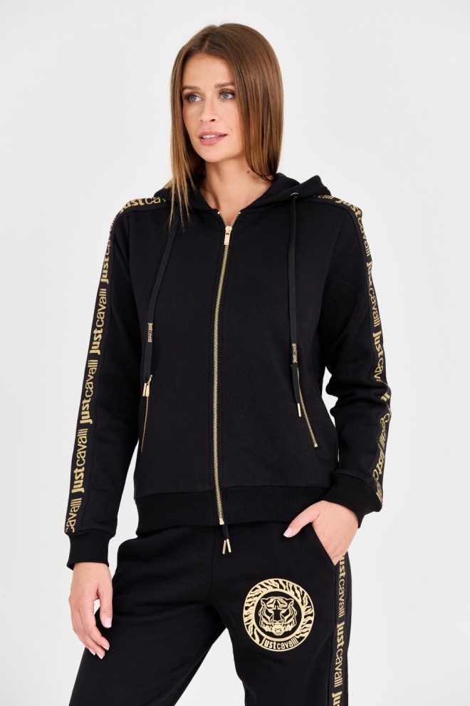 JUST CAVALLI Tricou negru pentru femei T-round Gold