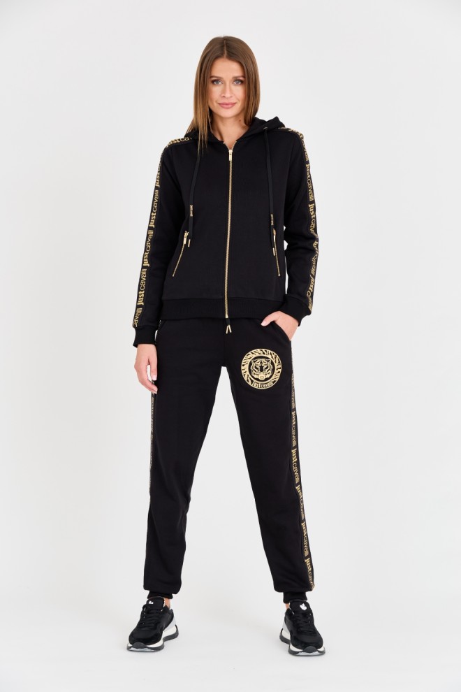 JUST CAVALLI Tricou negru pentru femei T-round Gold