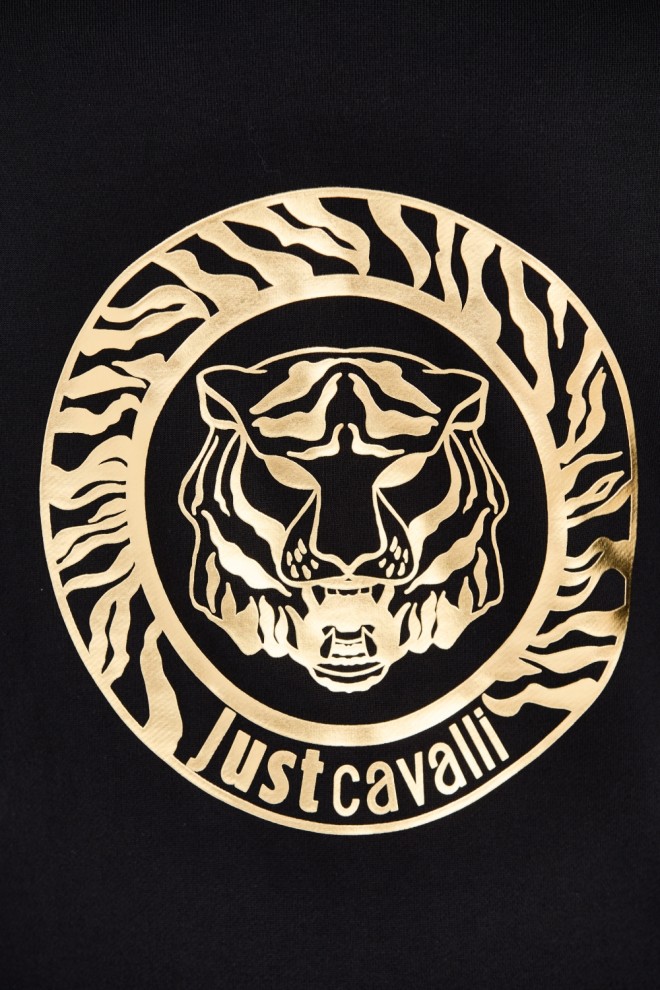 JUST CAVALLI Tricou negru pentru femei T-round Gold