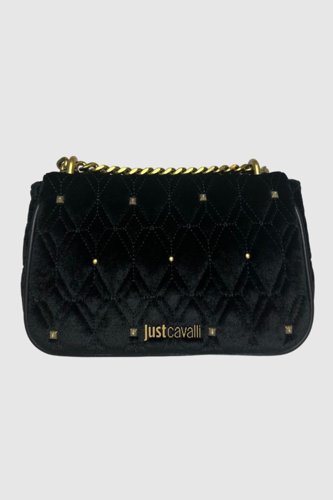 JUST CAVALLI Aksamitna czarna torebka Quilted Special Version