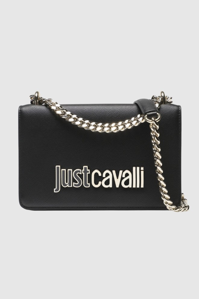 JUST CAVALLI Black Range Metal Lettering Handbag