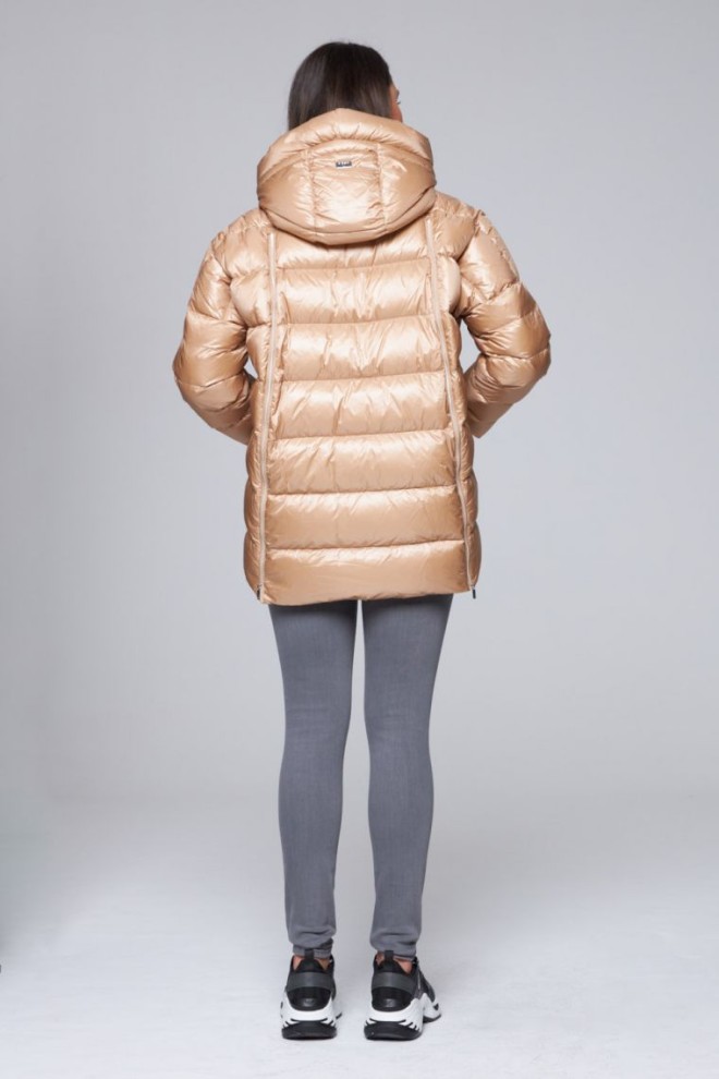 DIEGO M Beżowa damska kurtka puchowa z kapturem