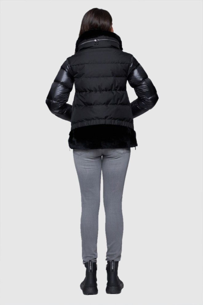 DIEGO M Black down jacket with rabbit fur