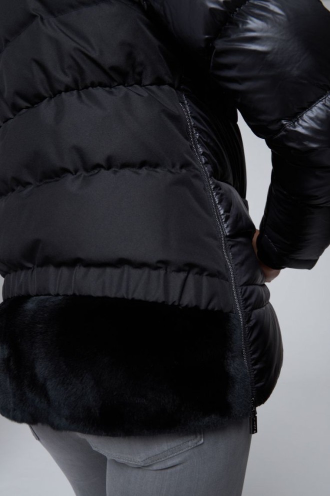 DIEGO M Black down jacket with rabbit fur