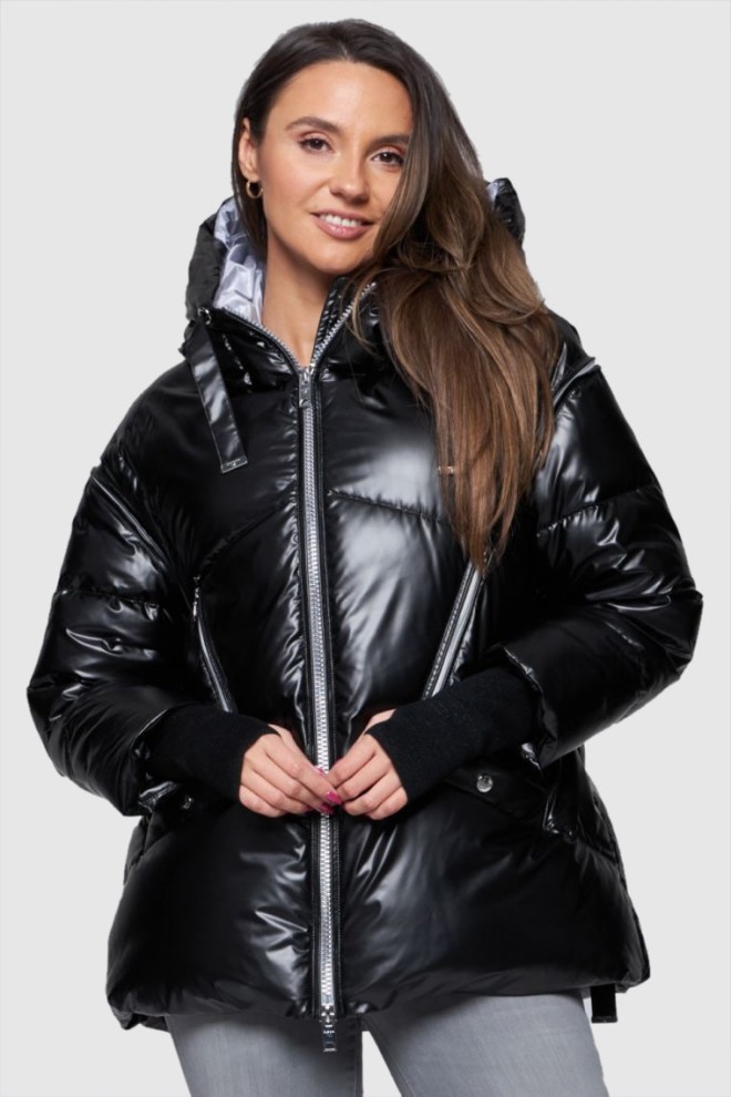 DIEGO M Black down jacket with detachable sleeves