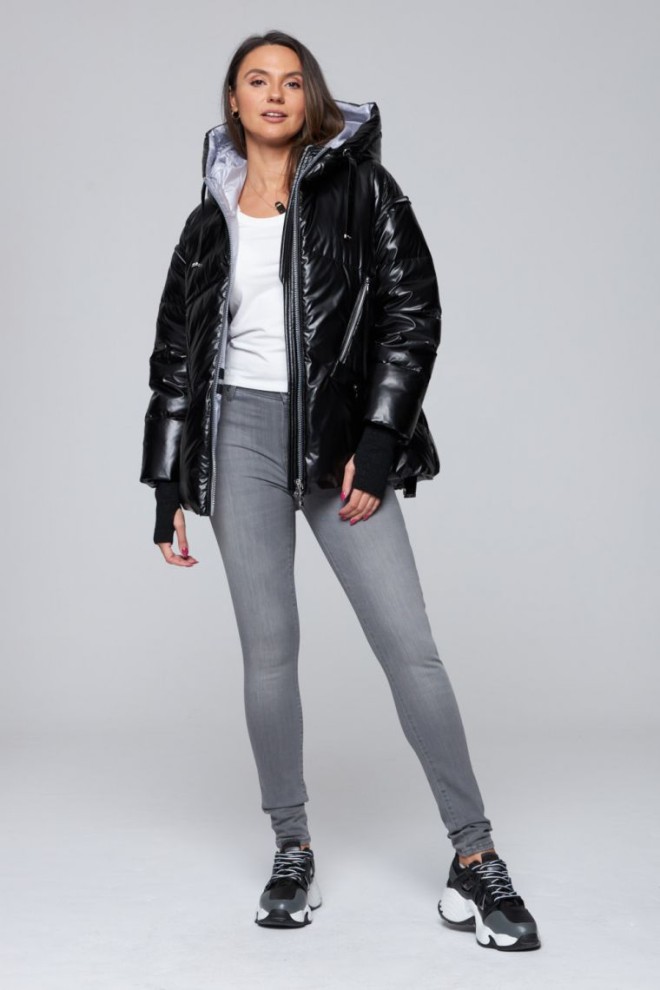 DIEGO M Jachetă neagră din puf cu mâneci detașabile