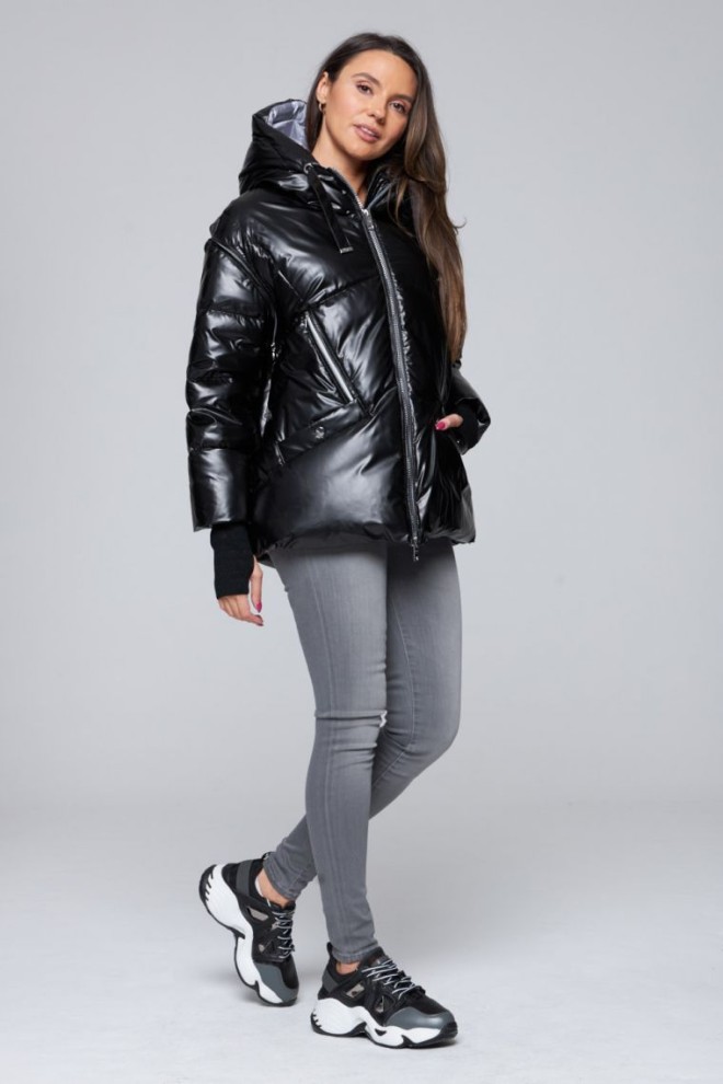 DIEGO M Black down jacket with detachable sleeves