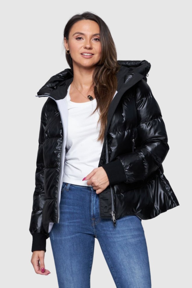 DIEGO M Black down jacket with silver zipper