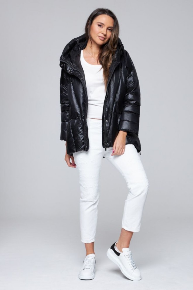 DIEGO M Jachetă neagră cu glugă pentru femei