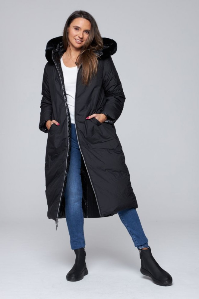 DIEGO M Double-sided black women's down coat