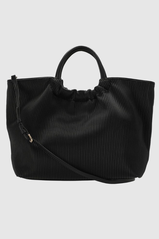 VALENTINO Large black pleated river re shopper bag with pouch