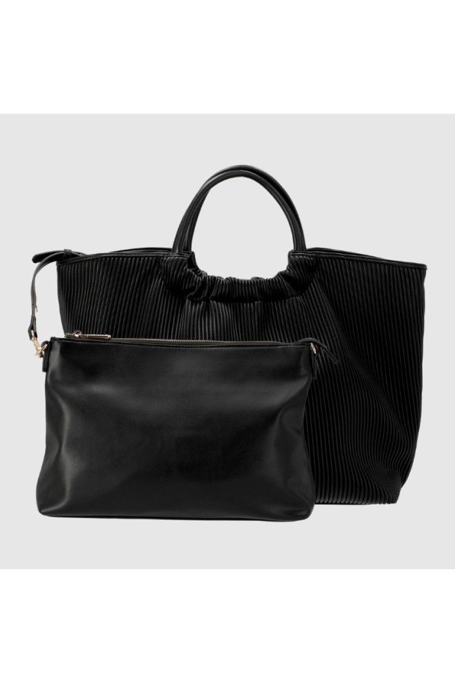 VALENTINO Mare negru plisat râu re shopper sac cu pungă