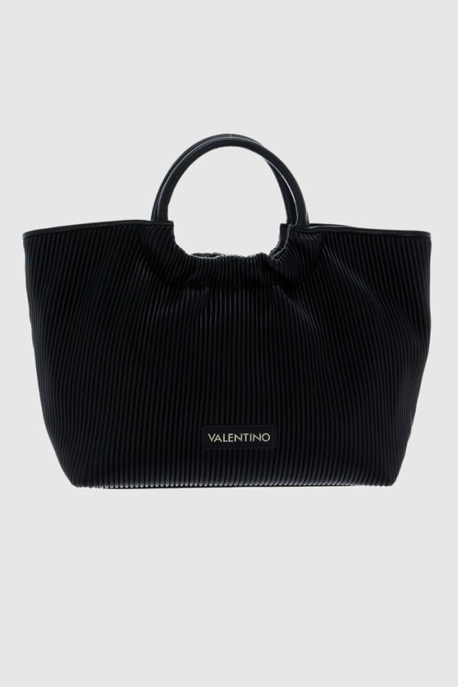 VALENTINO Black pleated river re shopper bag with pouch