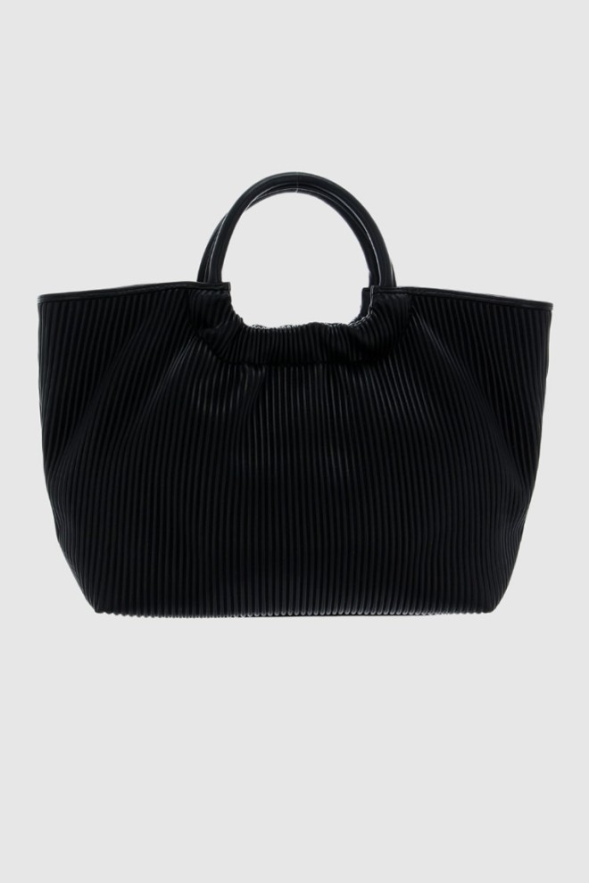 VALENTINO Black pleated river re shopper bag with pouch