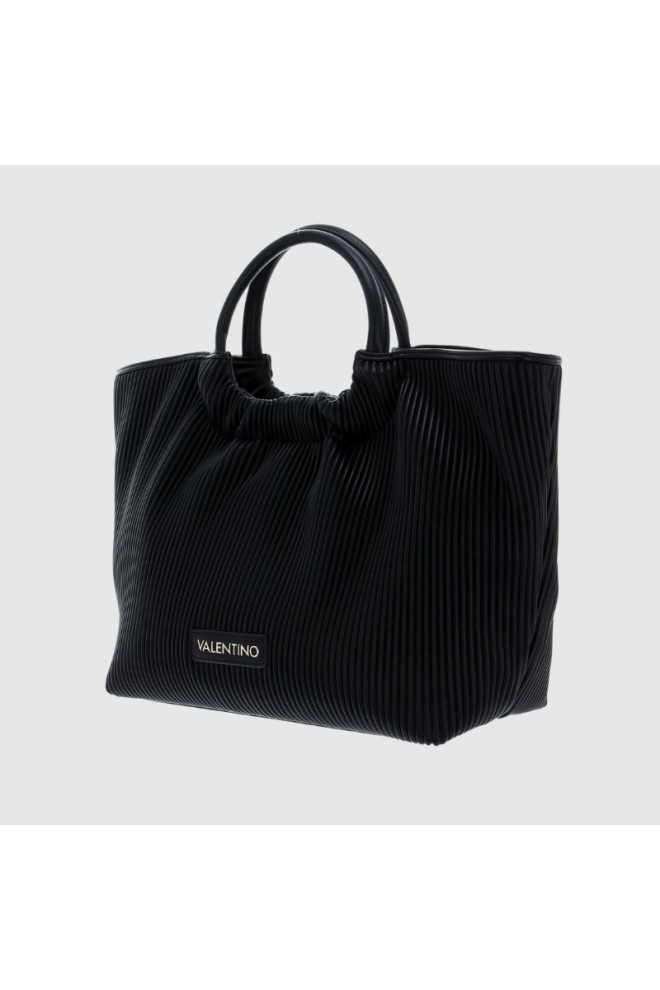 VALENTINO Black pleated river re shopper bag with pouch