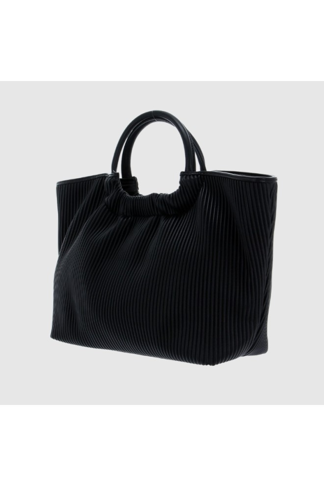 VALENTINO Black pleated river re shopper bag with pouch