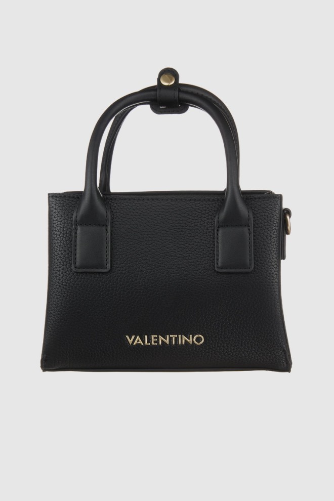 VALENTINO Black leather textured handbag seychelles shopping