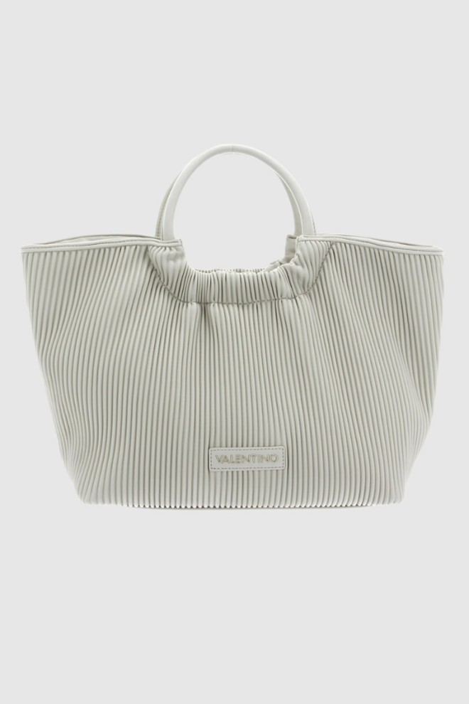 VALENTINO Cream pleated river re shopper bag with pouch