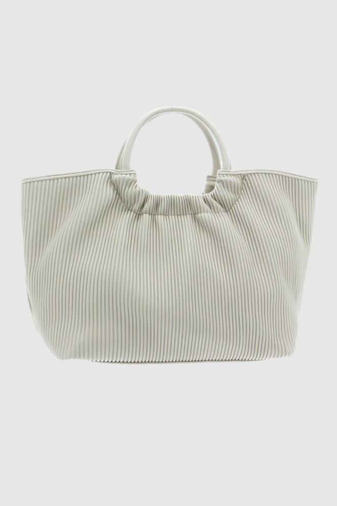 VALENTINO Cream pleated river re shopper bag with pouch