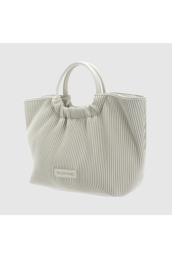 VALENTINO Cream pleated river re shopper bag with pouch