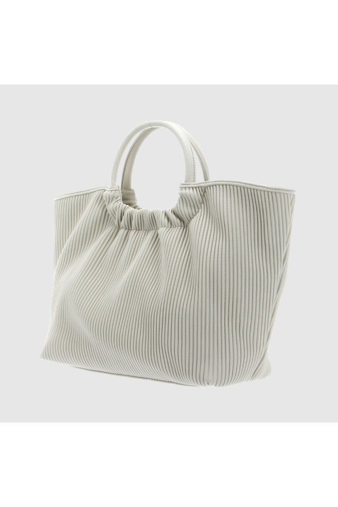 VALENTINO Cream pleated river re shopper bag with pouch