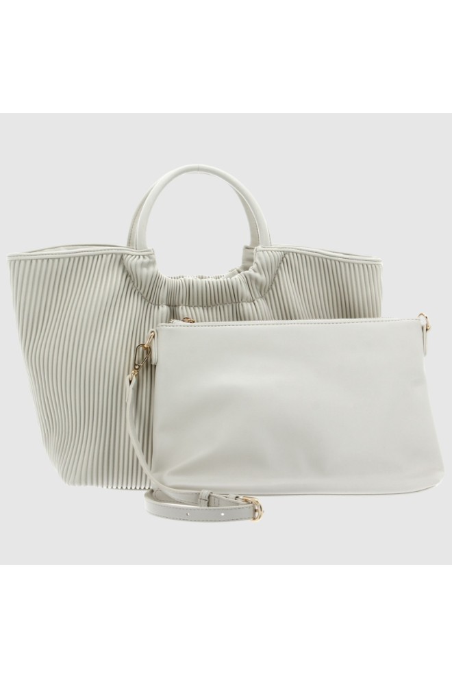 VALENTINO Cream pleated river re shopper bag with pouch