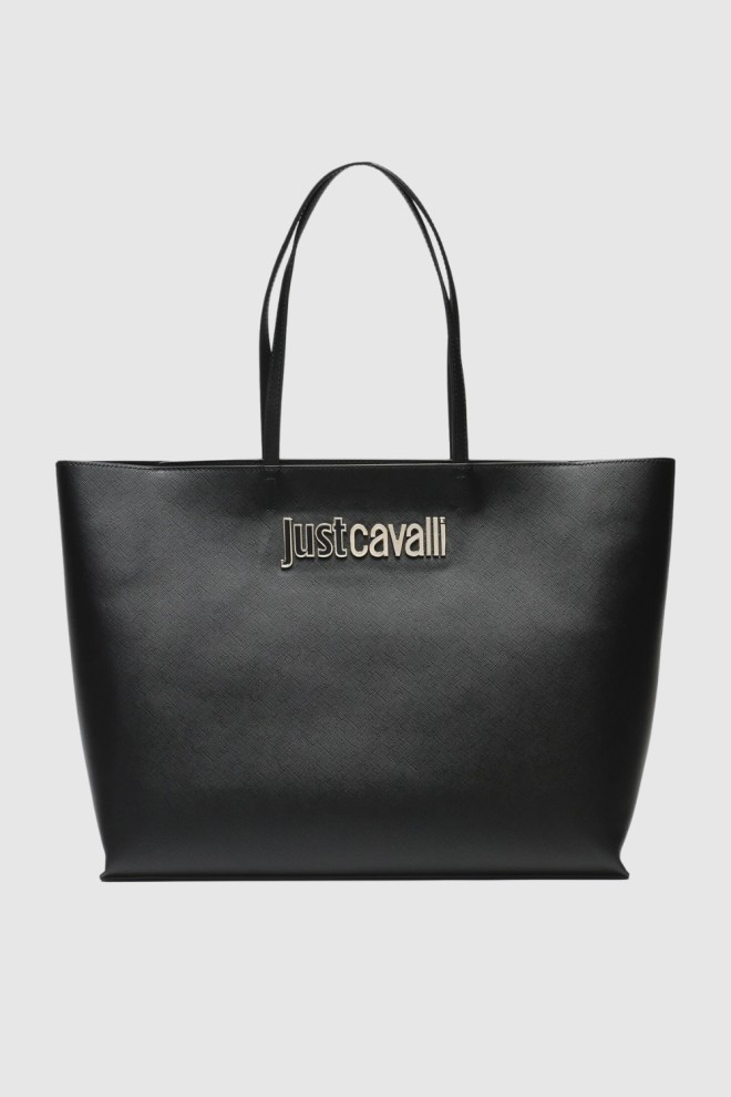 JUST CAVALLI Black Range Metal Lettering Shopper Bag