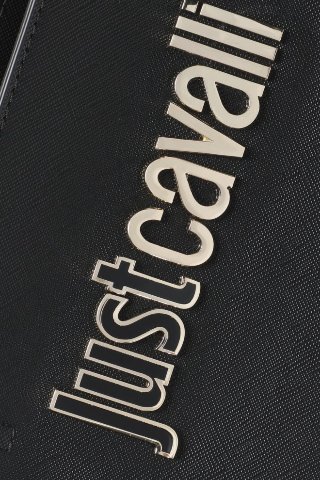 JUST CAVALLI Black Range Metal Lettering Shopper Bag