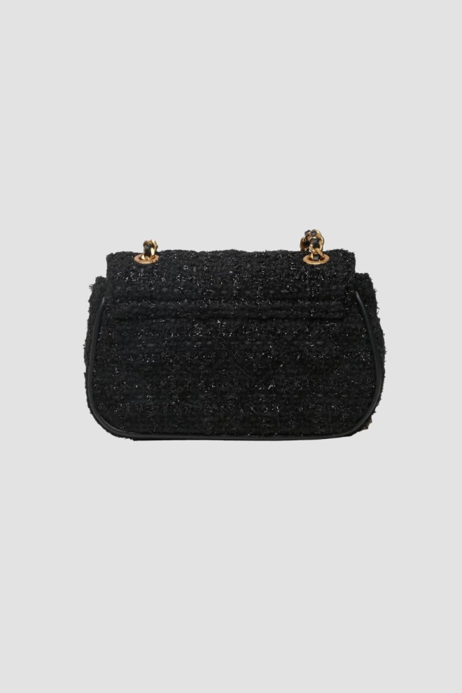 GUESS Geantă de mână Giully Mini din tweed negru