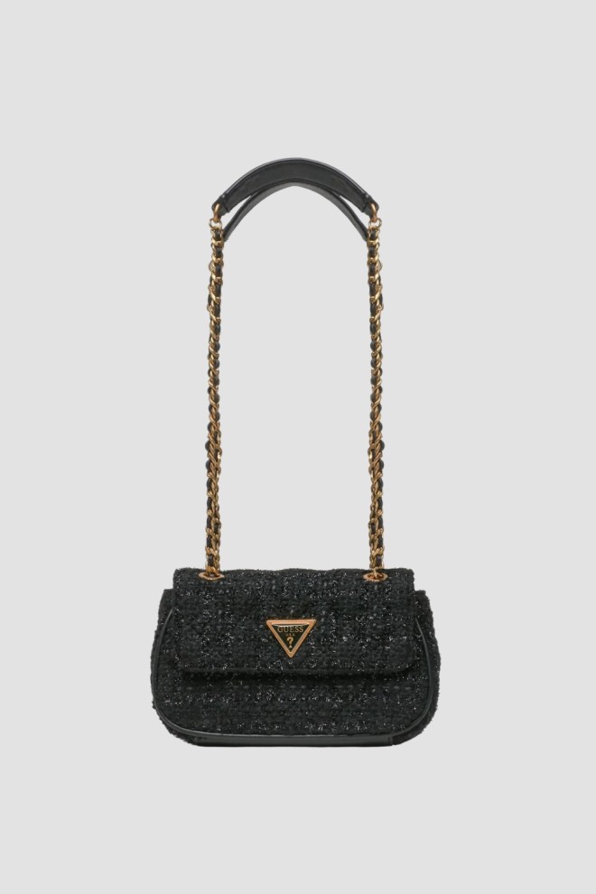 GUESS Geantă de mână Giully Mini din tweed negru