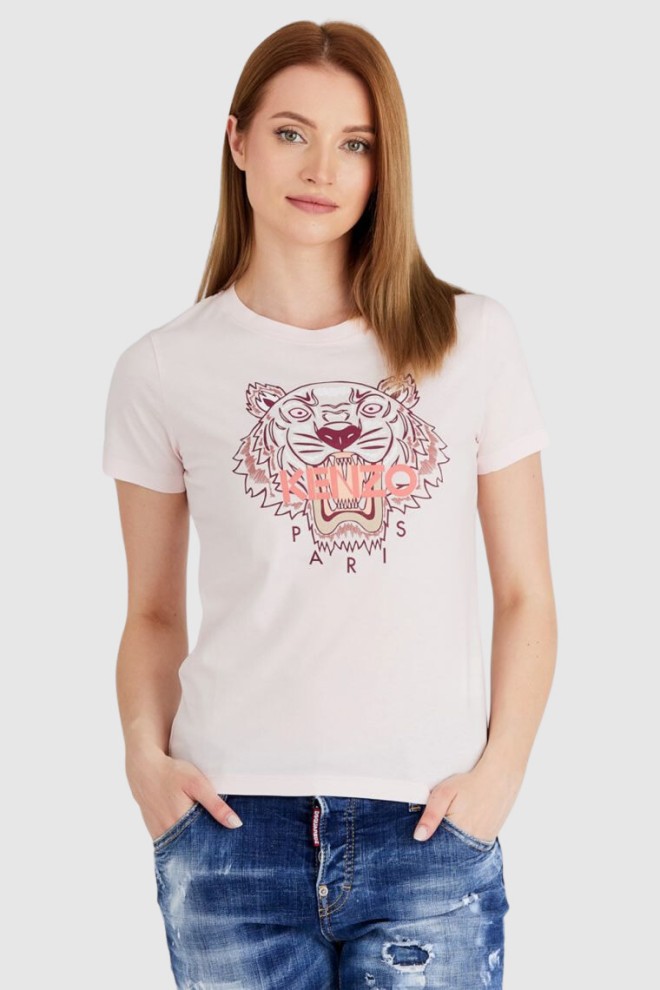 KENZO Jasnoróżowy t-shirt damski tiger z logo