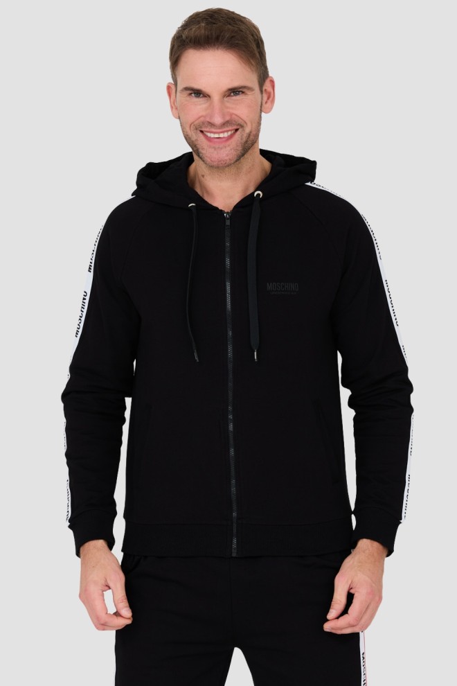 MOSCHINO Black hooded sweatshirt with piping