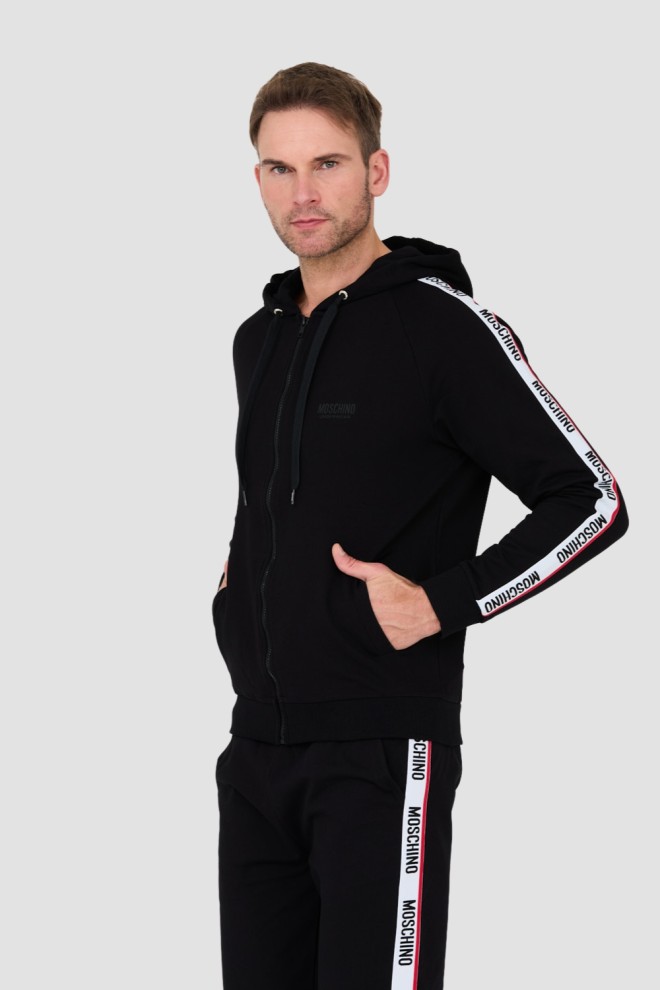 MOSCHINO Hanorac negru cu glugă, cu dungi, pentru bărbați