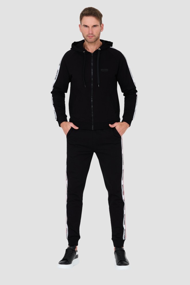 MOSCHINO Hanorac negru cu glugă, cu dungi, pentru bărbați