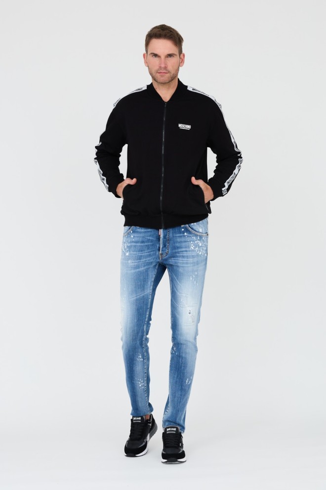 MOSCHINO Tricou negru cu dungi pentru bărbați