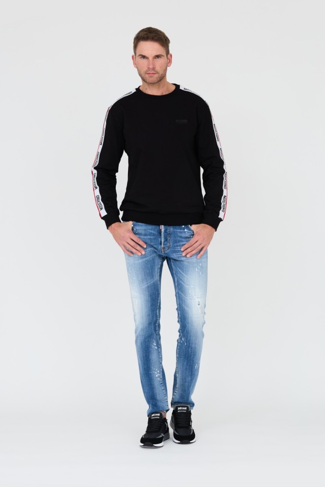 MOSCHINO Tricou negru cu dungi pentru bărbați