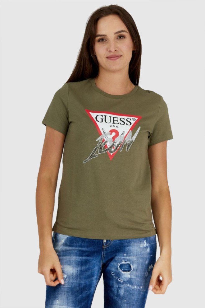 Зелена жіноча футболка з іконою GUESS