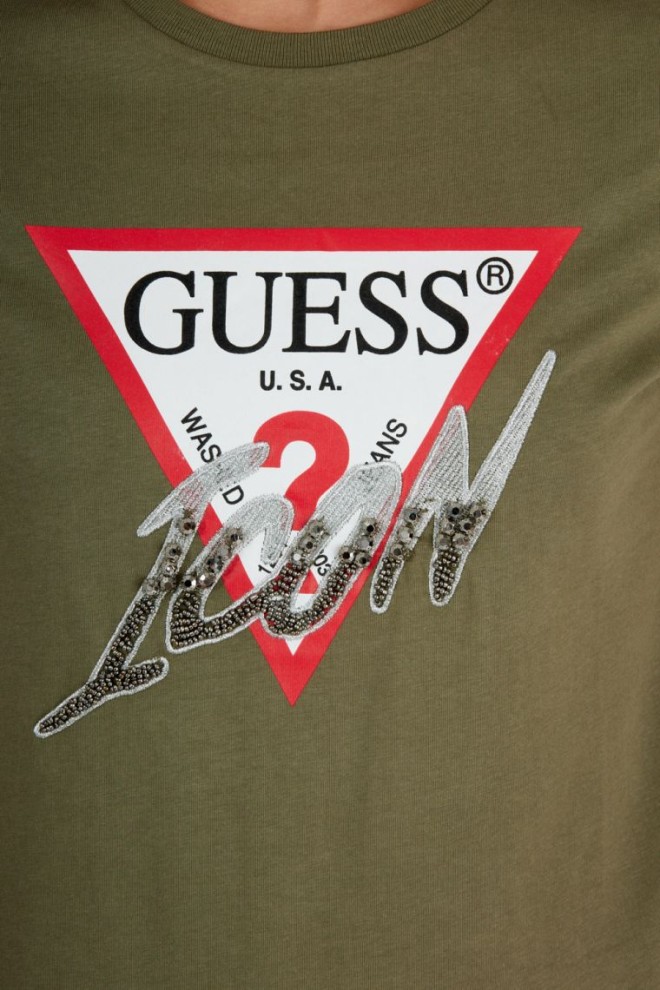 Tricoul cu icoane din bumbac pentru femei GUESS green