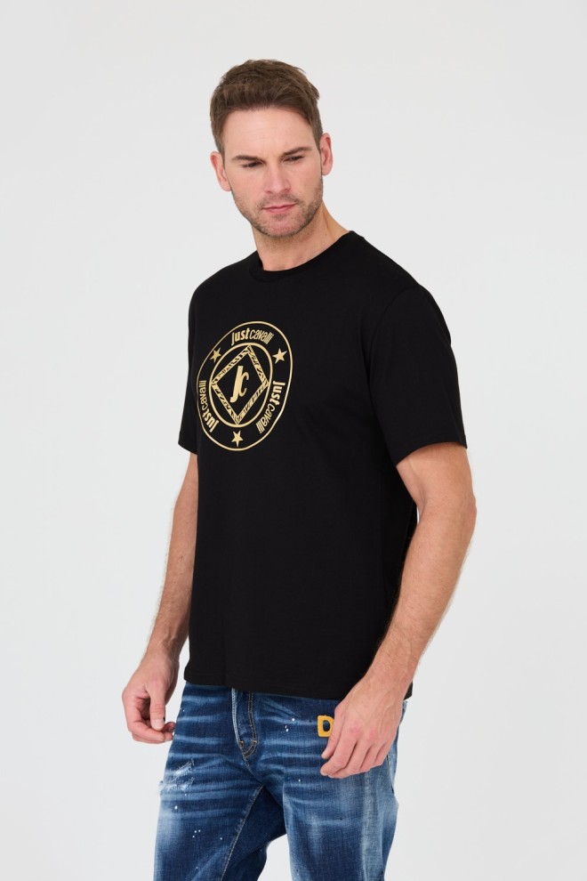 JUST CAVALLI Tricou negru Fiche Gold pentru bărbați