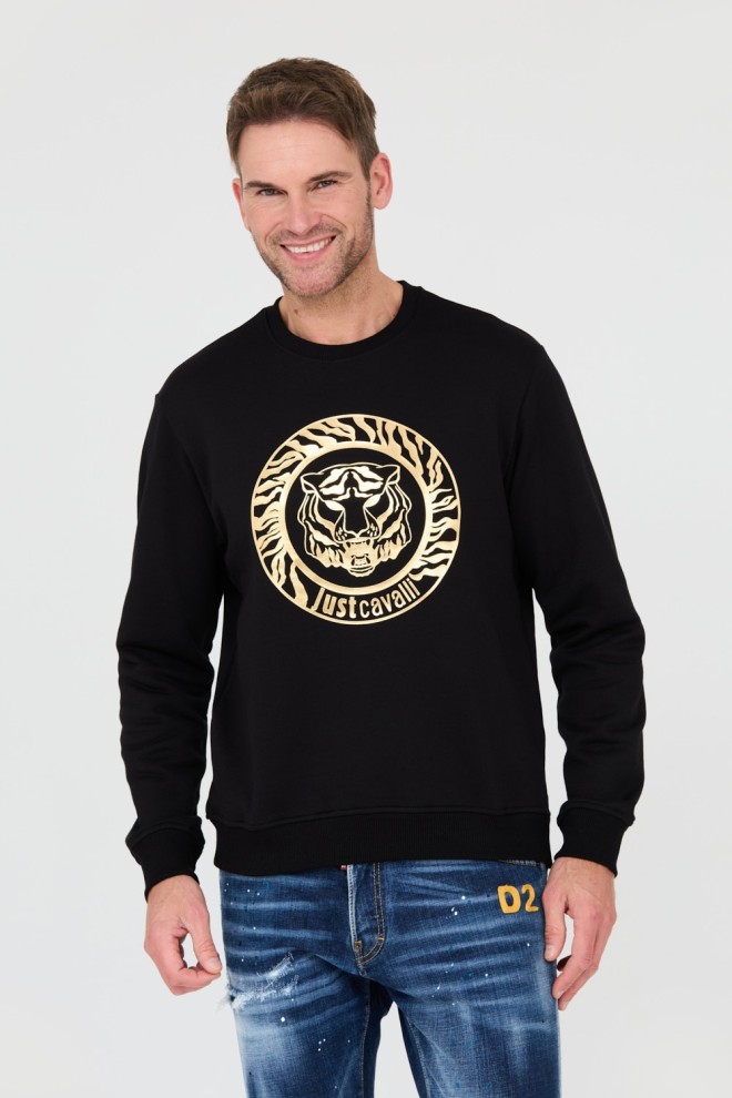 JUST CAVALLI Black T-round Gold Sweatshirt