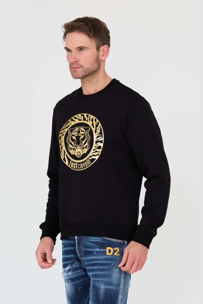 JUST CAVALLI Tricou negru T-round Gold pentru bărbați