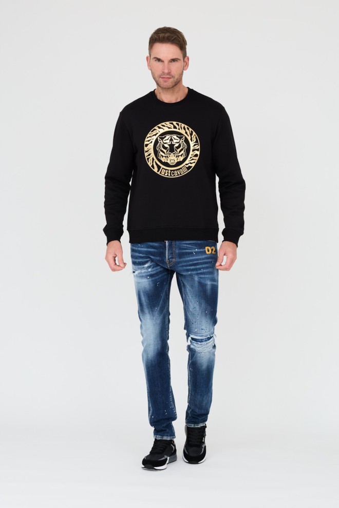 JUST CAVALLI Black T-round Gold Sweatshirt