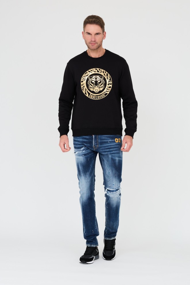 JUST CAVALLI Tricou negru T-round Gold pentru bărbați