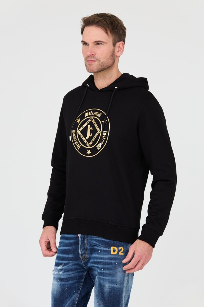 JUST CAVALLI Hanorac negru Fiche Gold pentru bărbați