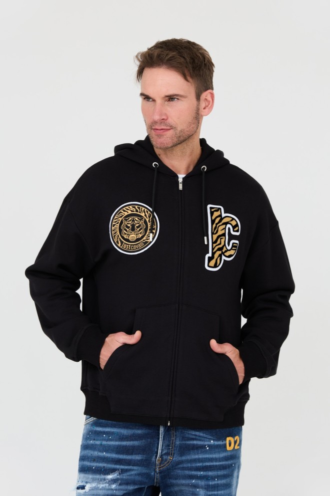 JUST CAVALLI Black hoodie with Mix Patches