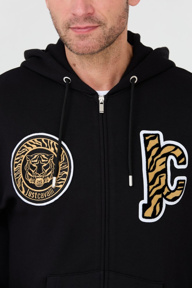 JUST CAVALLI Black hoodie with Mix Patches