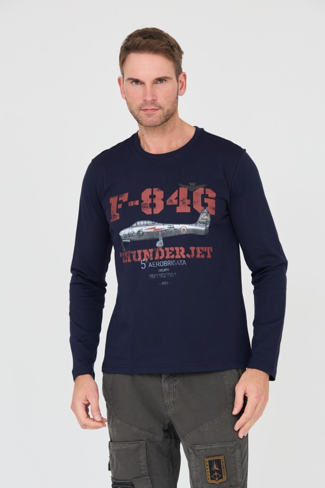 AERONAUTICA MILITARE Bărbați albastru marin bumbac longsleeve F-84G Thunderjet