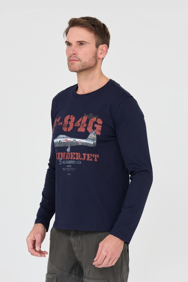 AERONAUTICA MILITARE Bărbați albastru marin bumbac longsleeve F-84G Thunderjet