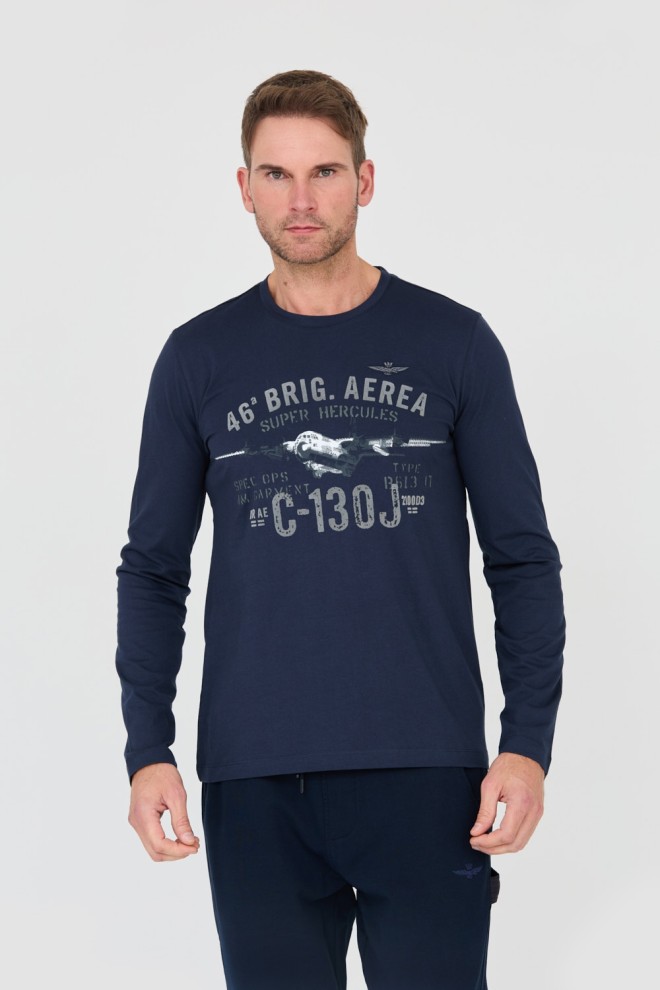 AERONAUTICA MILITARE Bărbați albastru marin bumbac longsleeve 46th Air Brigade